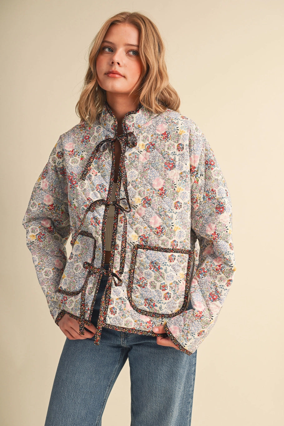 Floral Cream Quilted Print Jacket