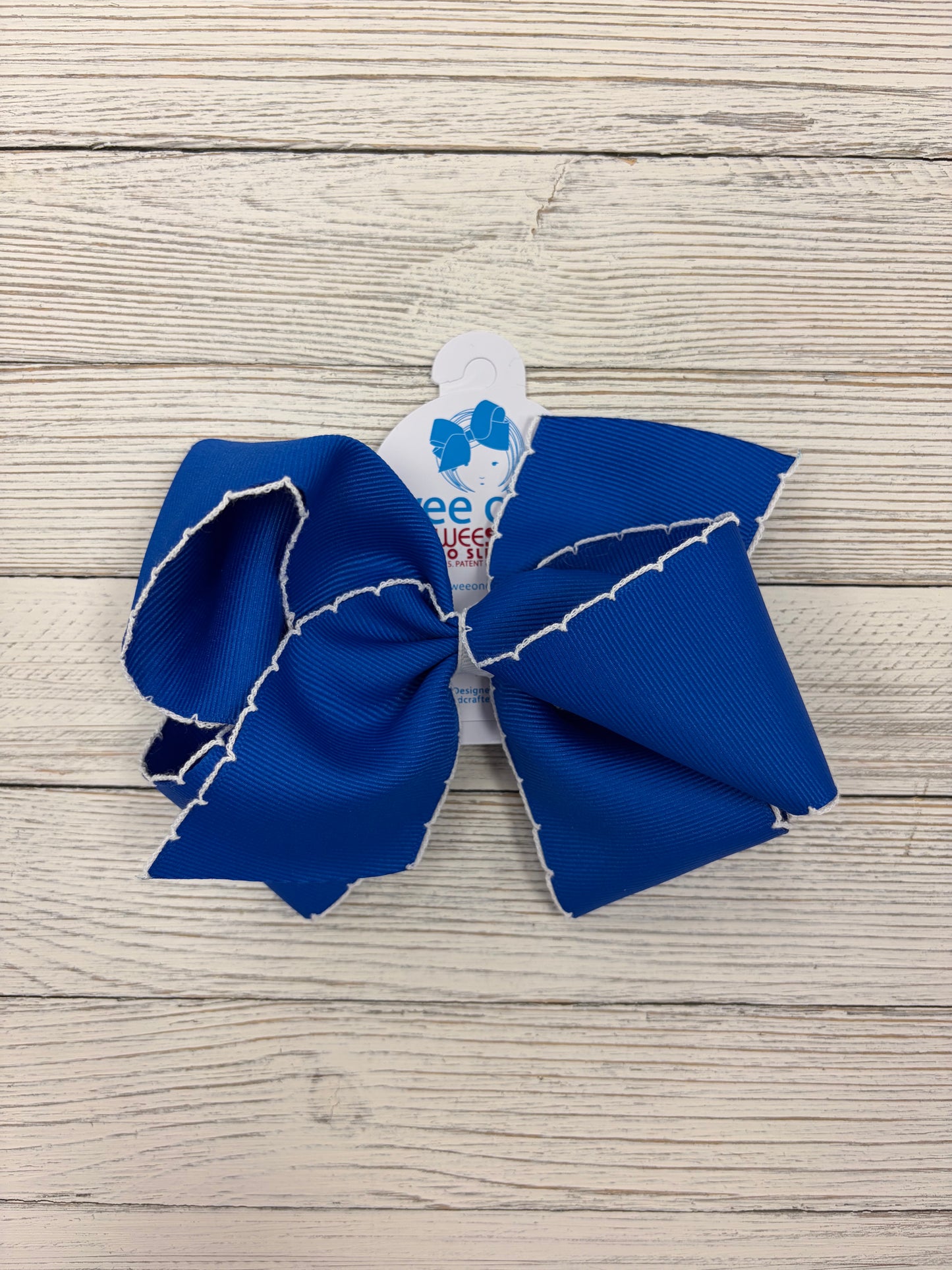 Wee Ones Moonstitch Hairbow in Royal Blue/White