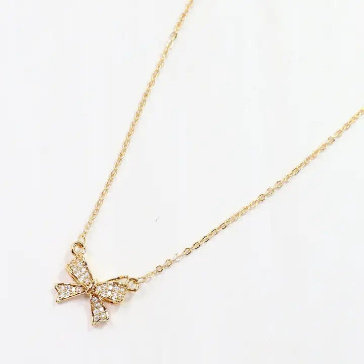 Darcy Cz Bow Necklace Gold