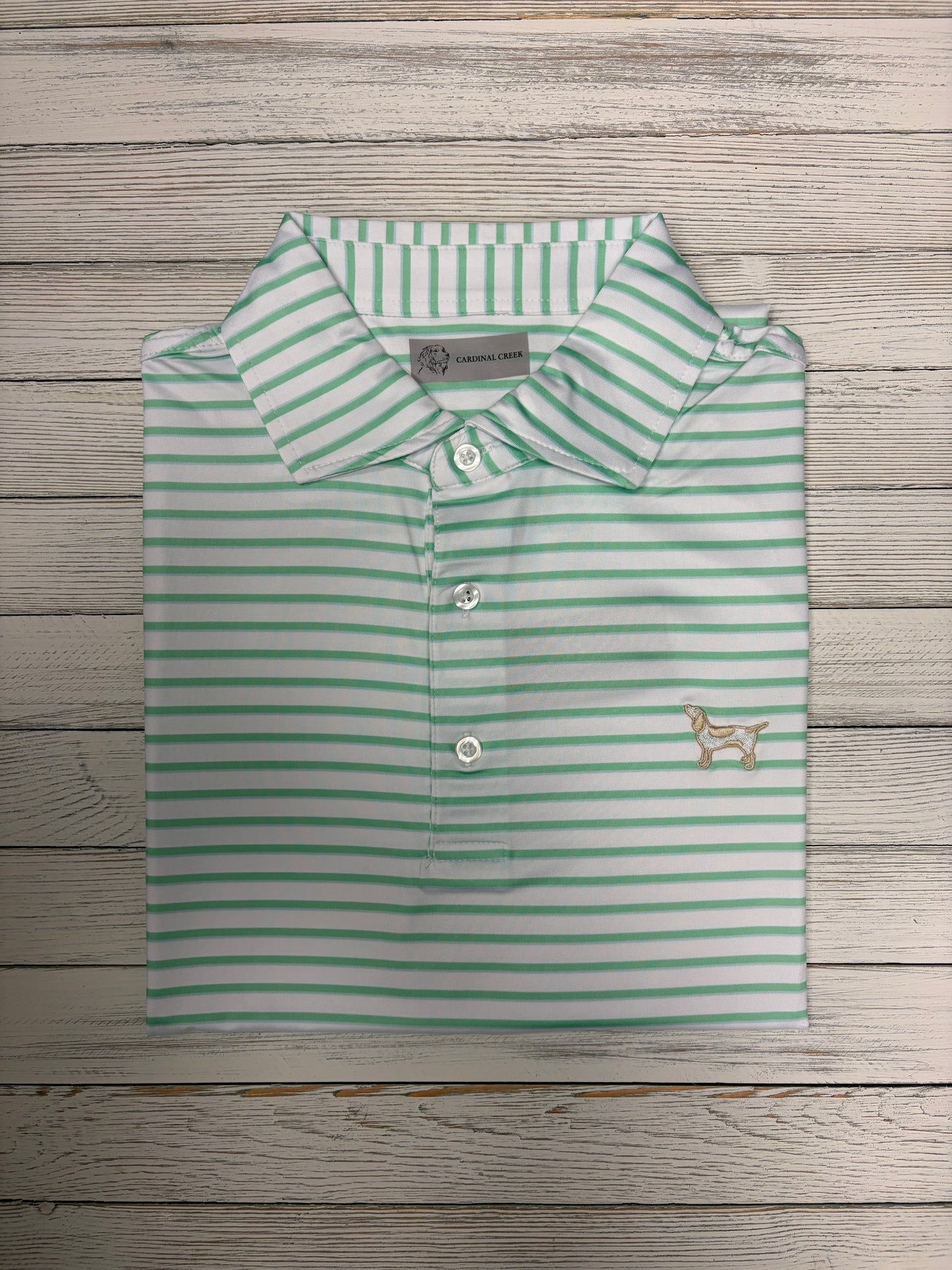 Cardinal Creek White/Lime/Lt Blue Polo w/Logo