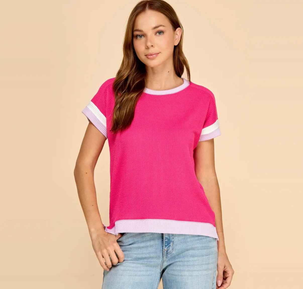 Pink Waffle Knit Top