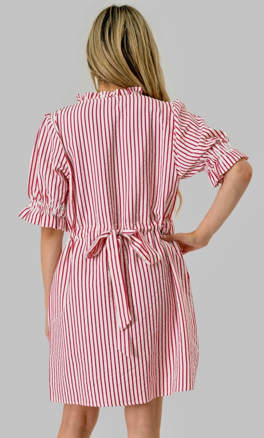 Quinn Stripe Seersucker Game Day Dress in Red