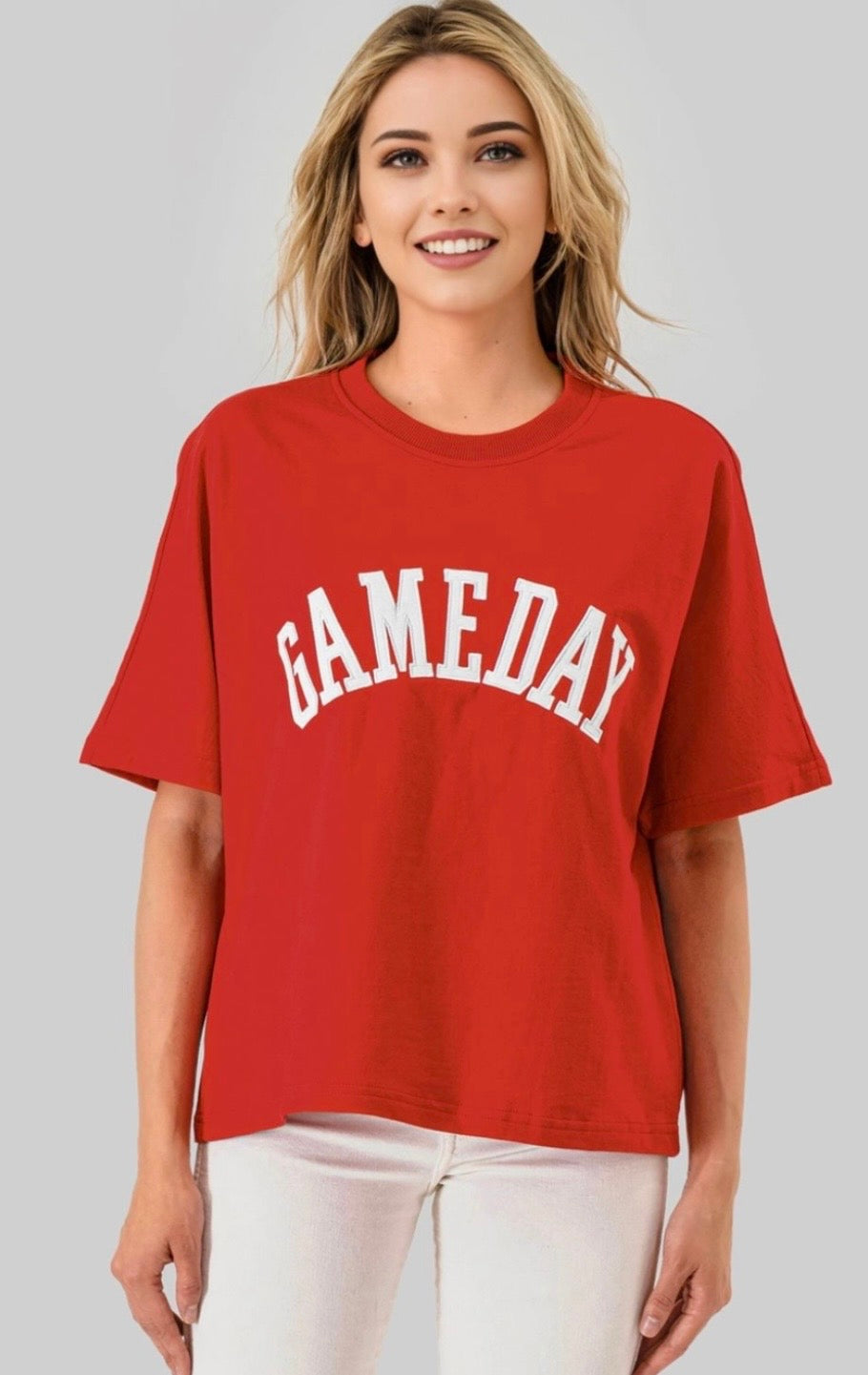 Gameday Embroidered Appliqué Top in Red
