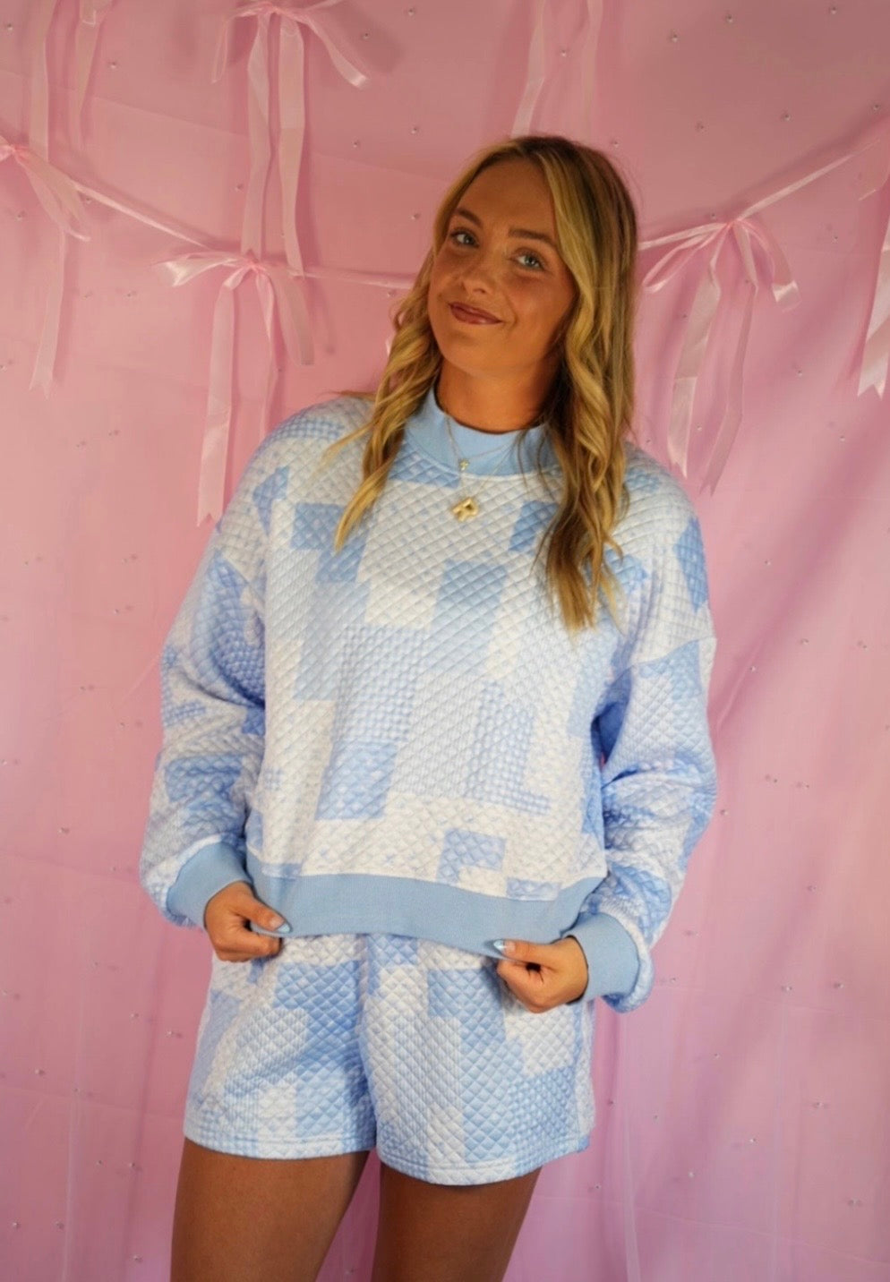 Blue Quilted 2pc Shortset