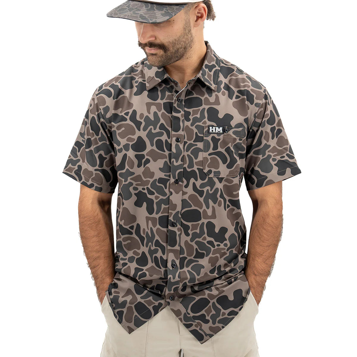 Hurricane Marsh River Camo Button Up Performance Short Sleeve