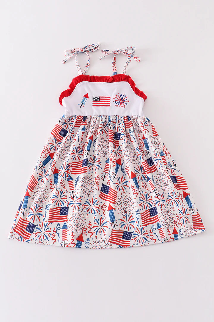 Girl's Patriotic Flag Embroidery Dress