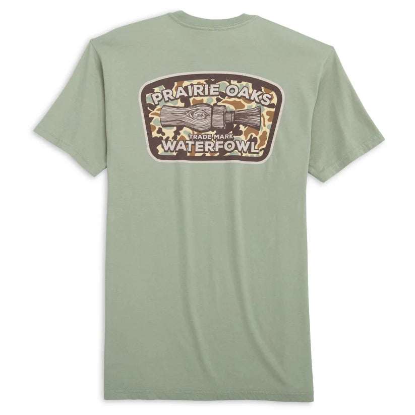 Prairie Oaks Camo Duck Call Tee in Seagrass