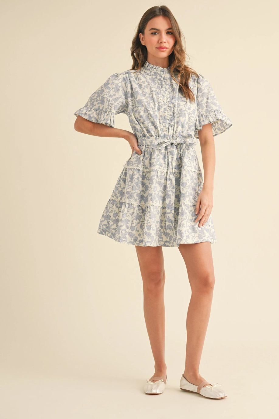 Blue Florals and Ruffles Dress by Merci