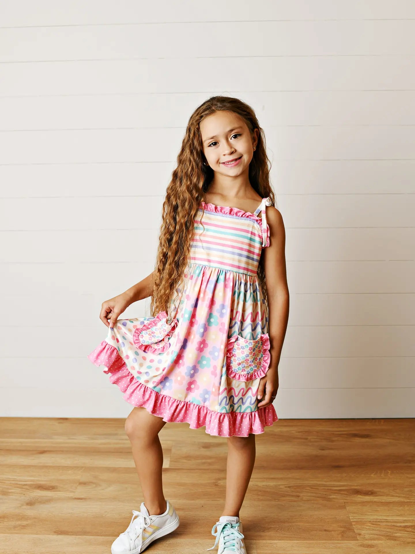 Pink & Blue Floral Panel Dress