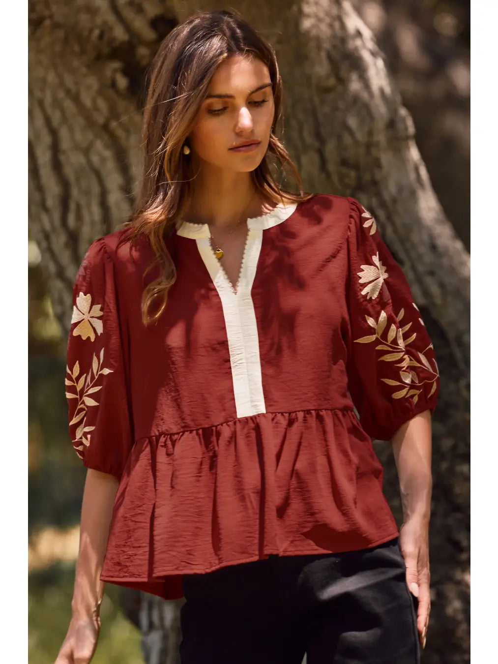 Peplum Top in Burgandy
