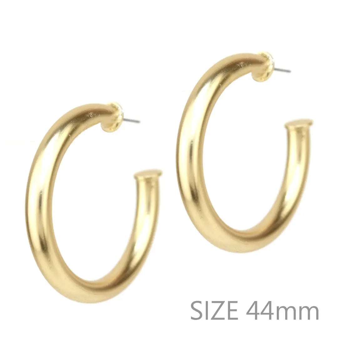 Satin Gold Stud Hoops 1.75"