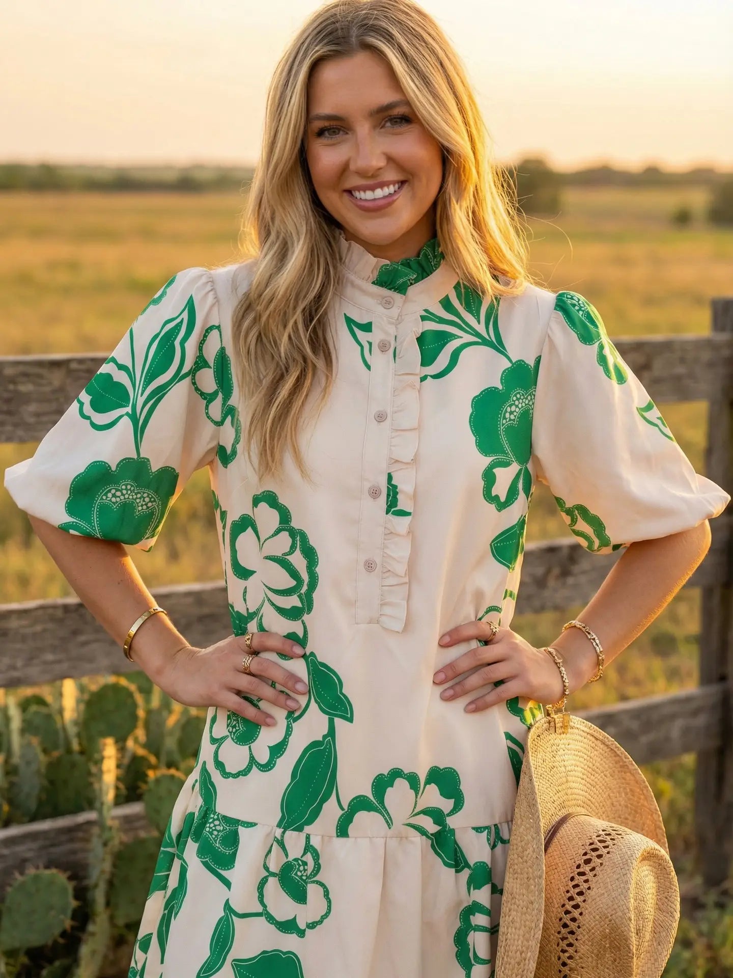 Amabelle Green Floral Tiered Dress