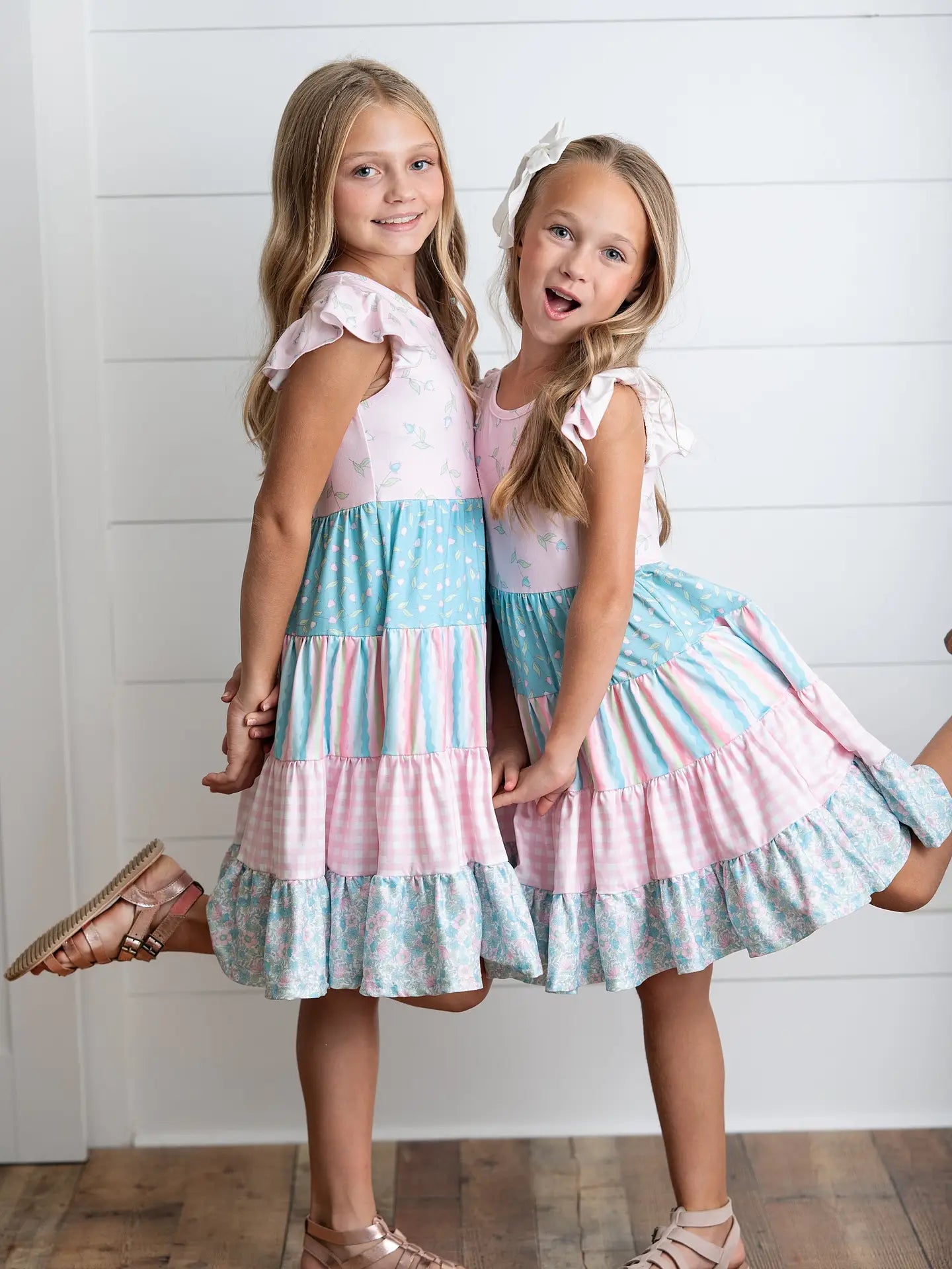 Ava Twirl Light Pink Floral Dress for Girls