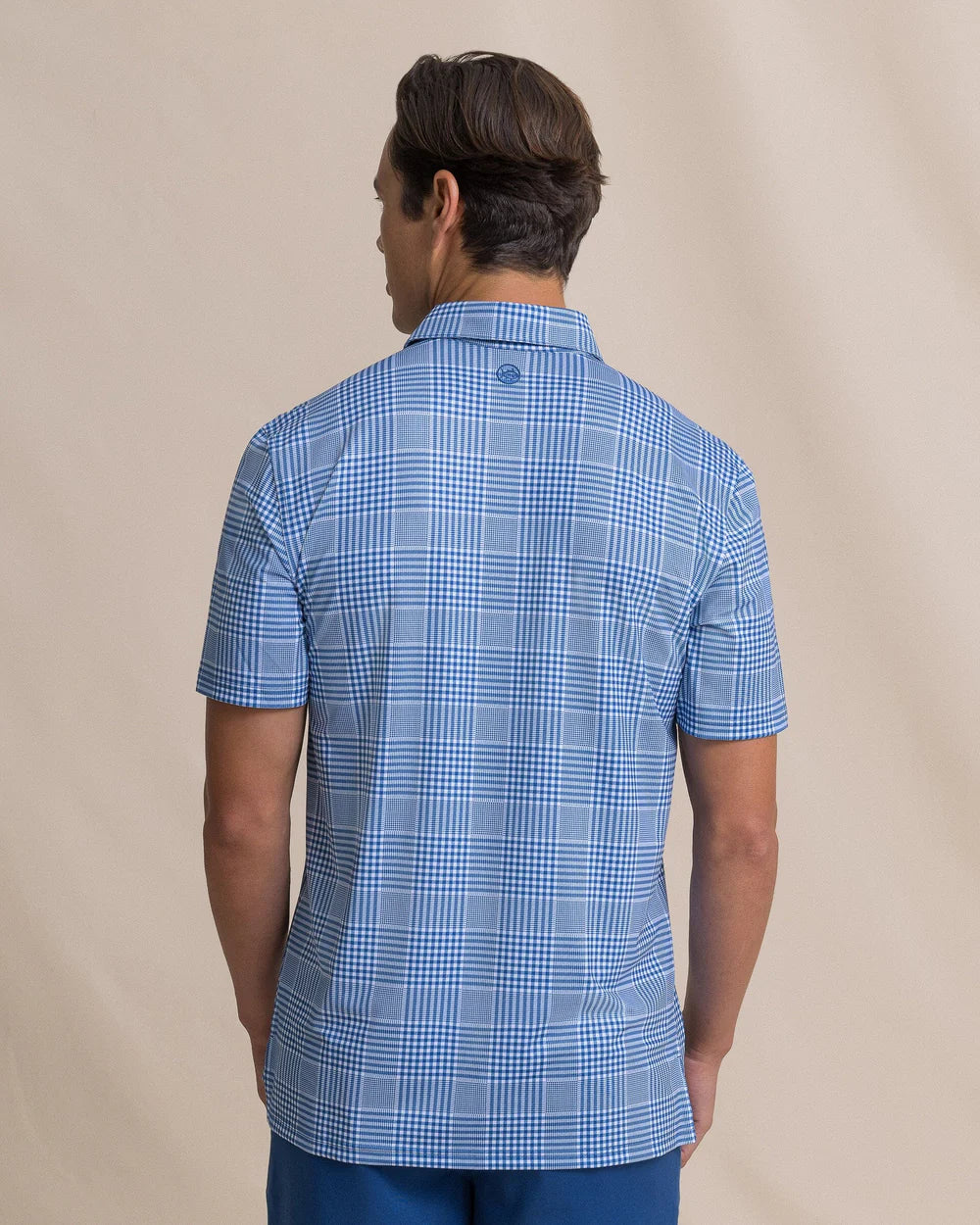 Southern Tide Driver Coral Key Plaid Polo Nautical Blue