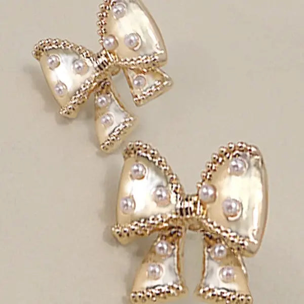 Bow Pearl Stud Earrings