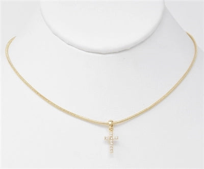 Gold Snake Chain W/Rhinestone Cross