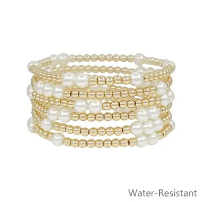 Gold Beaded and Pearl Water Resistant Bracelets