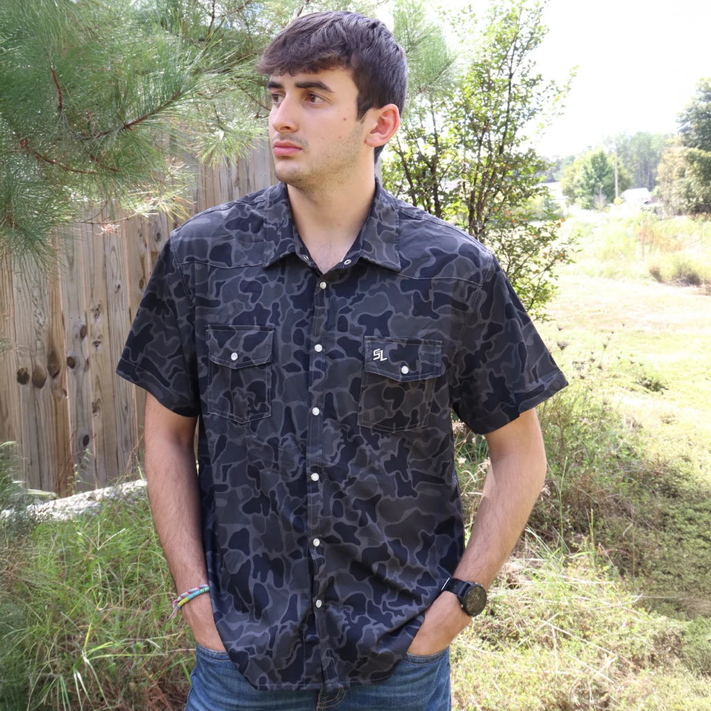 Southern Limit Black Camo Button Down