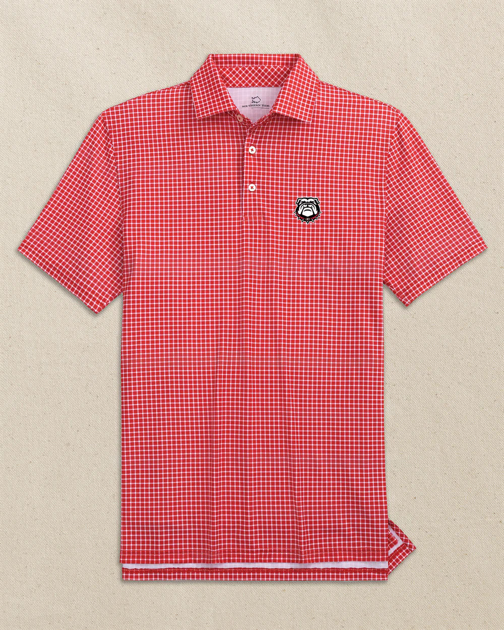 Southern Tide Georgia Bulldogs Head Driver Dunes Edge Plaid Polo Red