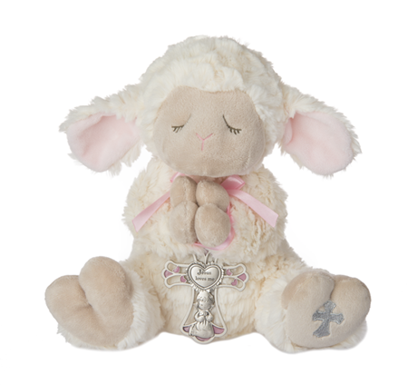 Serenity Lamb w/Cross Pink Ribbon 13"