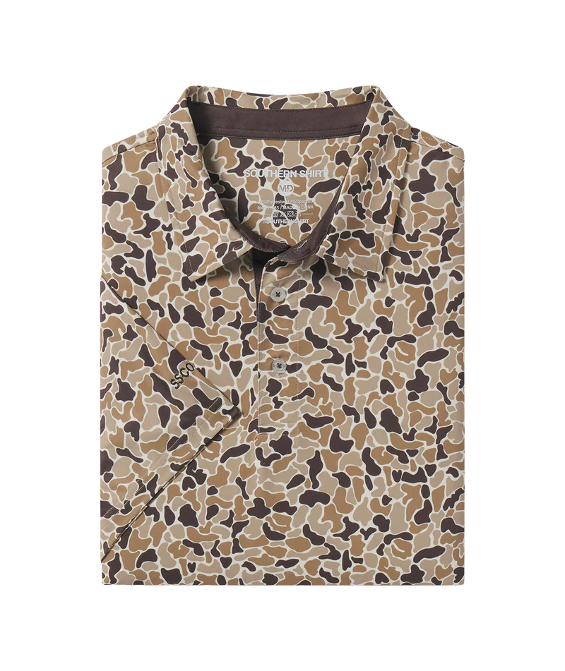 Southern Shirt Co Hunters Hideaway Printed Polo Ember Brown