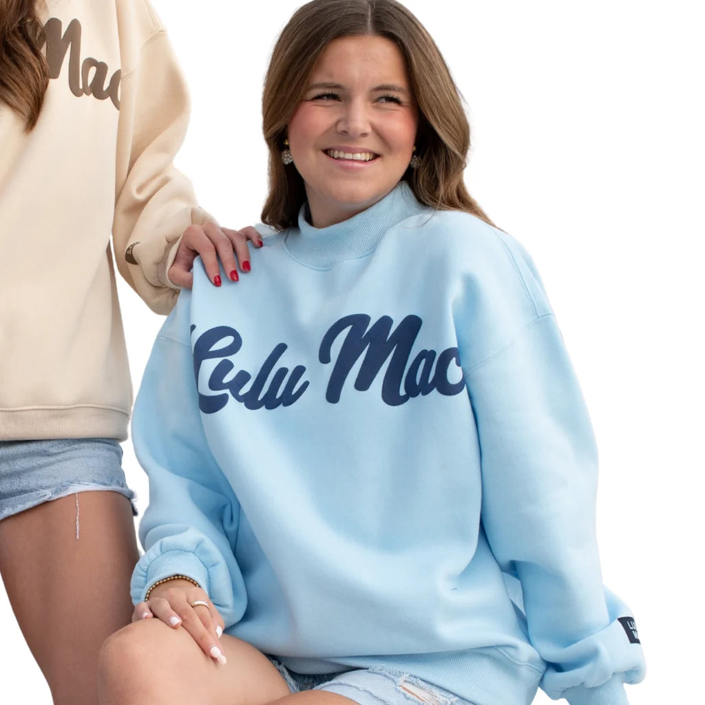 Lulu Mac Mock Neck Lt Blue/Navy Letters