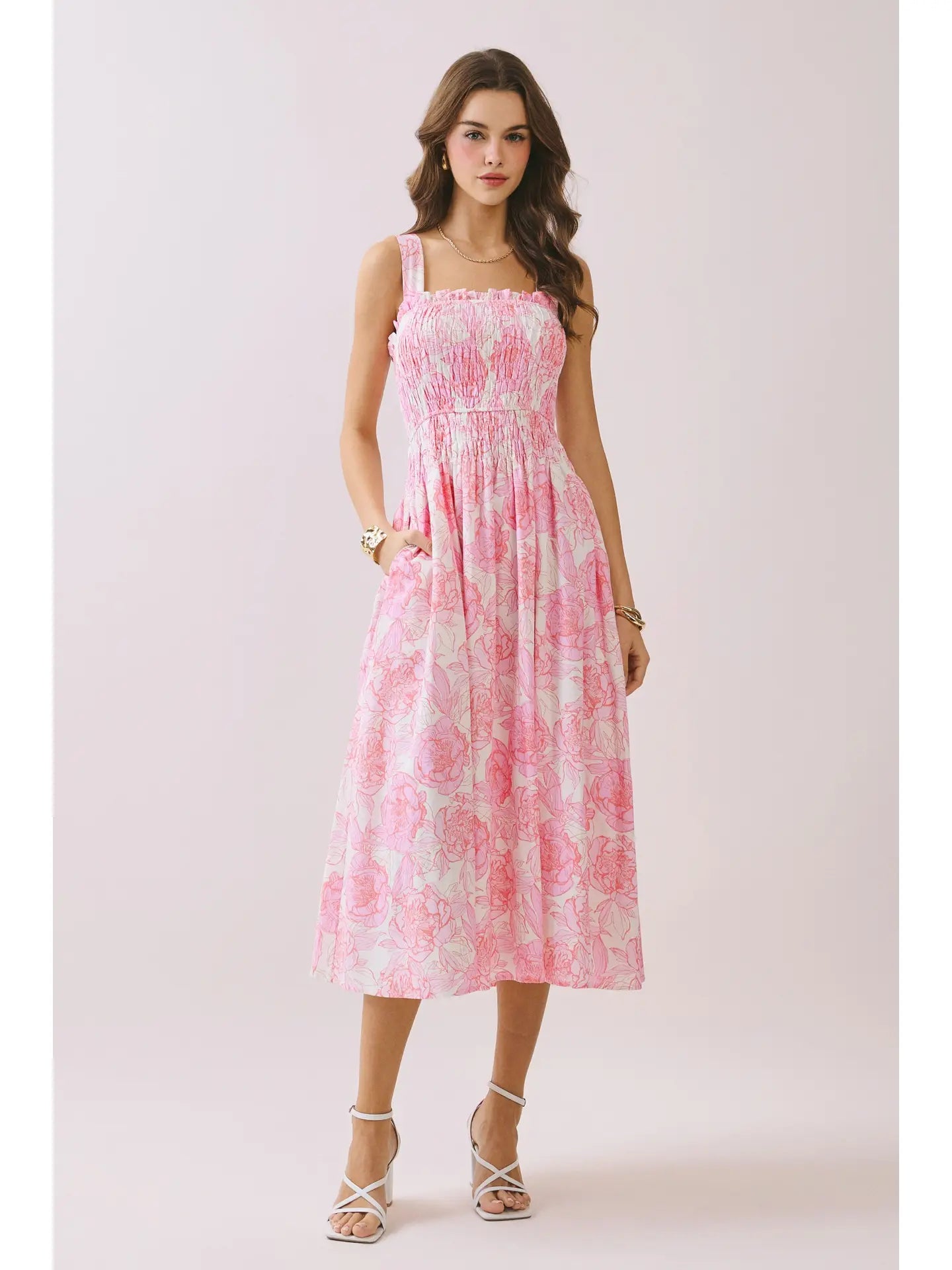 Want it All Pink Floral Smocked Dress