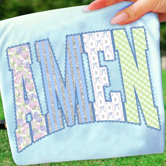 Preppy Floral Amen T-shirt in Chambray