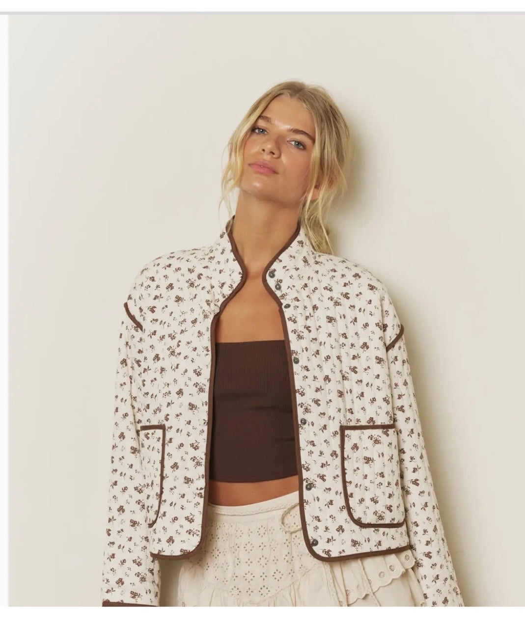 Cream Floral Quilted Jacket