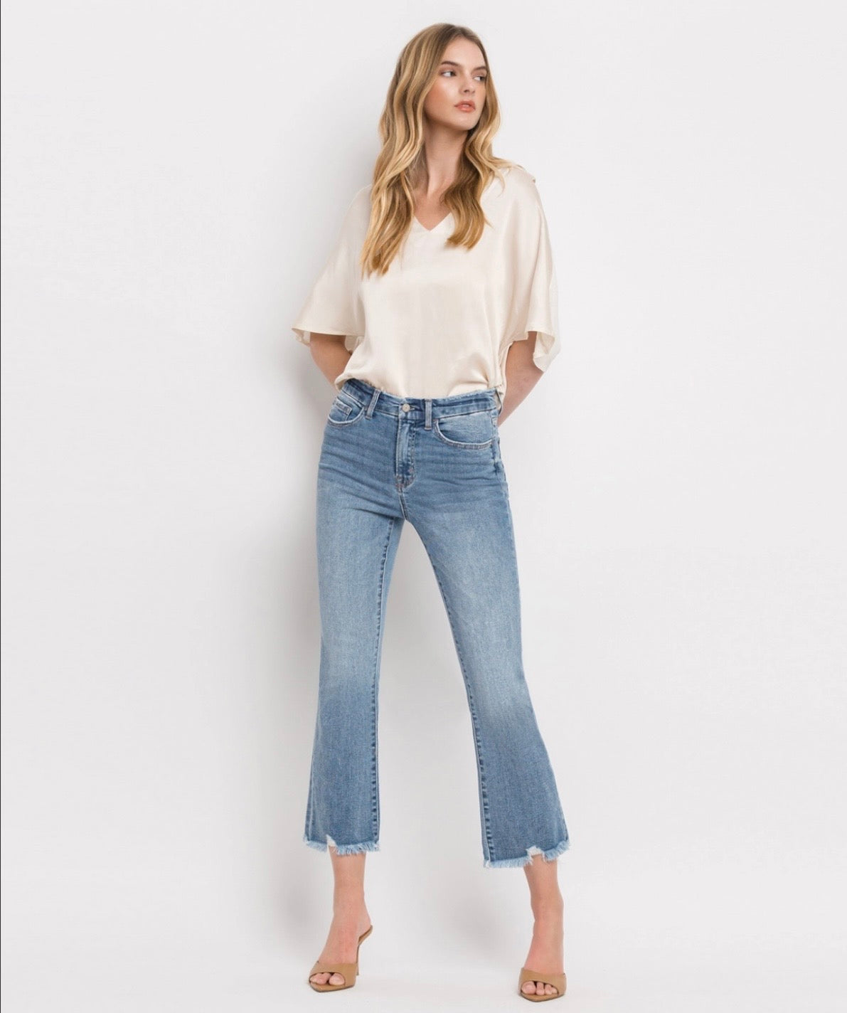 Vervet by Flying Monkey Frayed Hem Crop Flare Jeans