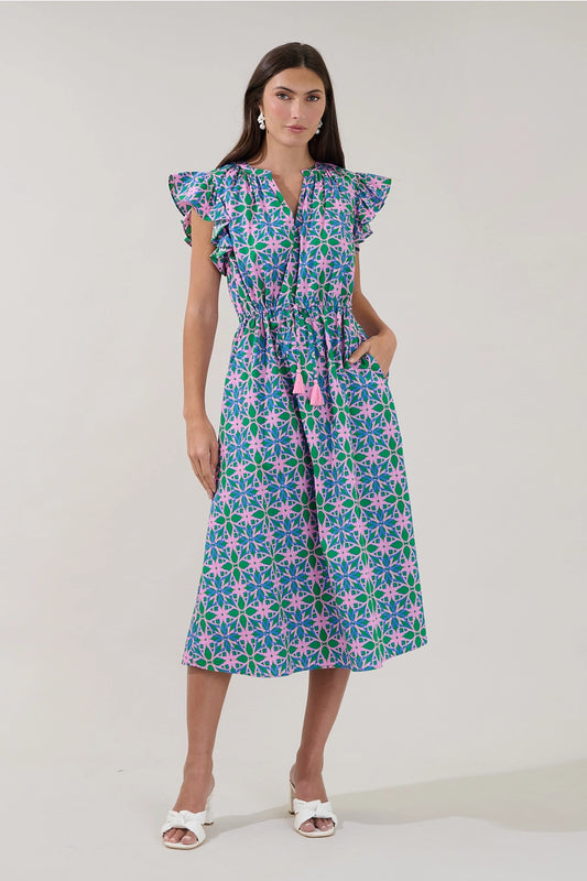 Tiarna Ruffle Midi Dress Geo by Sugarlips