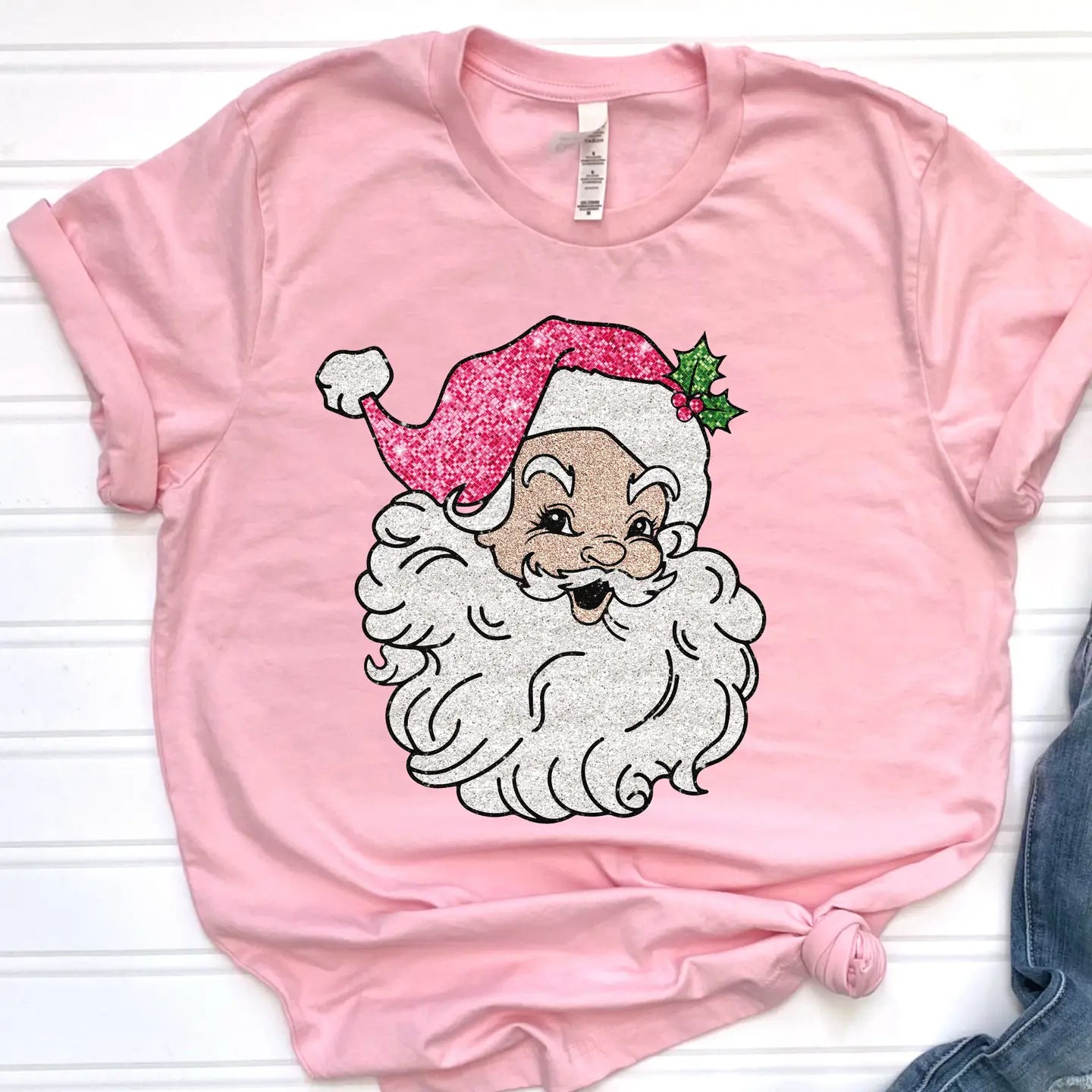 Pink Glitter Santa Tee