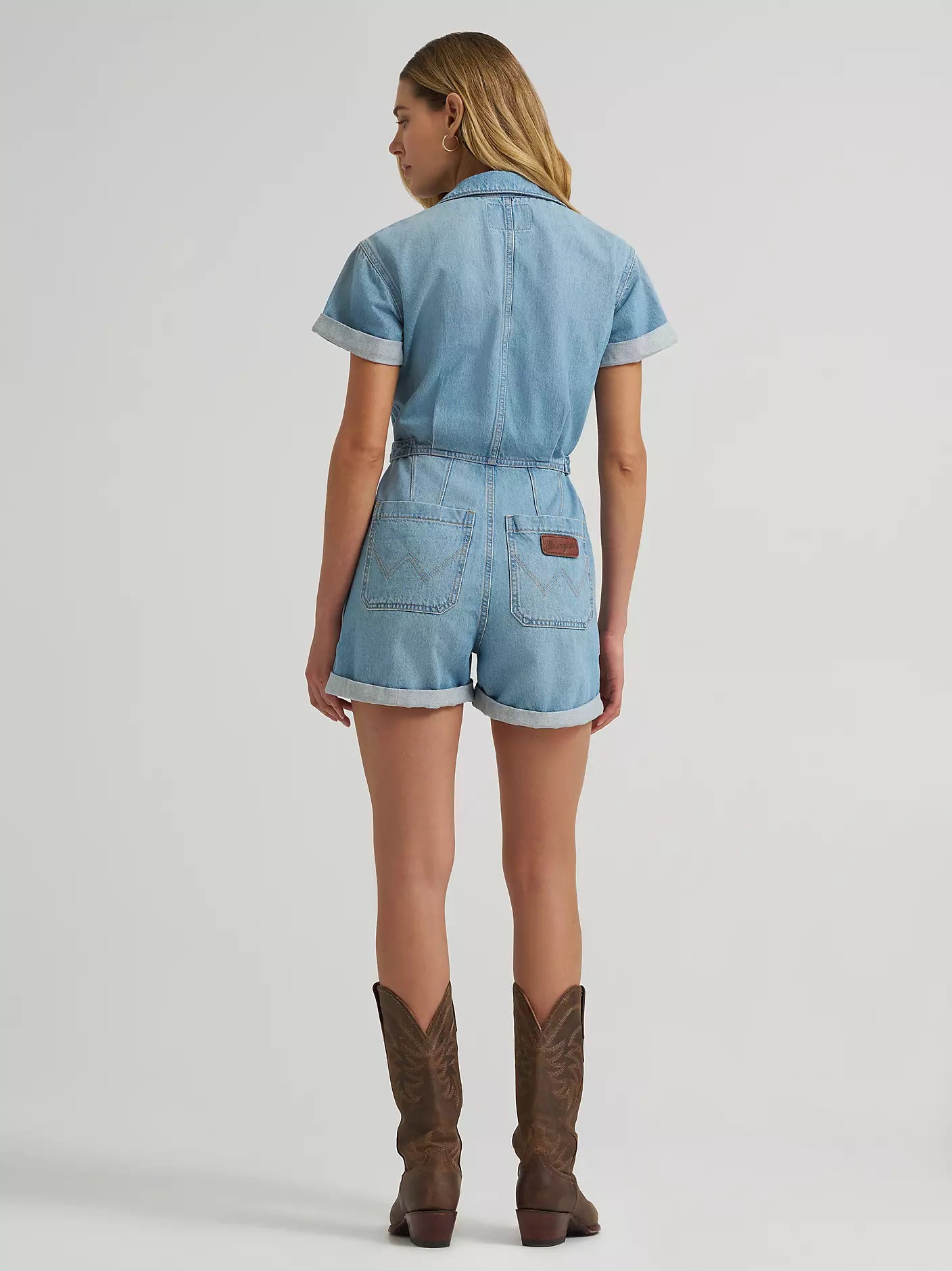Wrangler Women's Denim Snap Utility Romper Light Denim