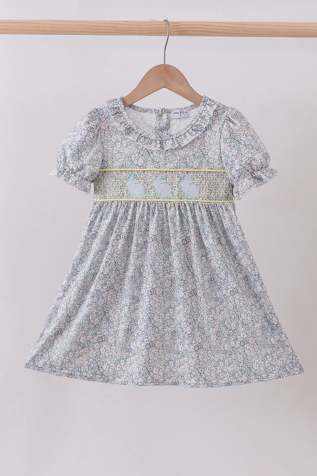 Bunny Embroidered Dress in Blue