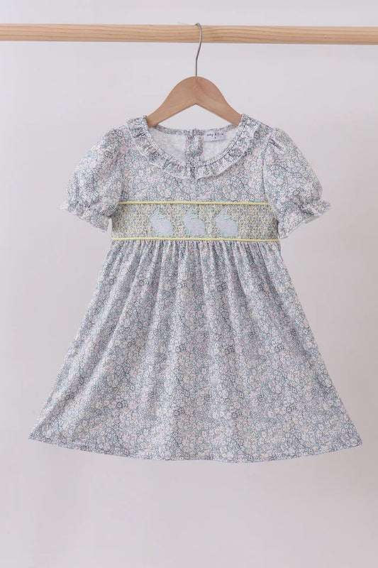 Bunny Embroidered Dress in Blue