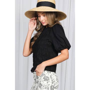 Isabella Black Smocked Top by Vine & Love