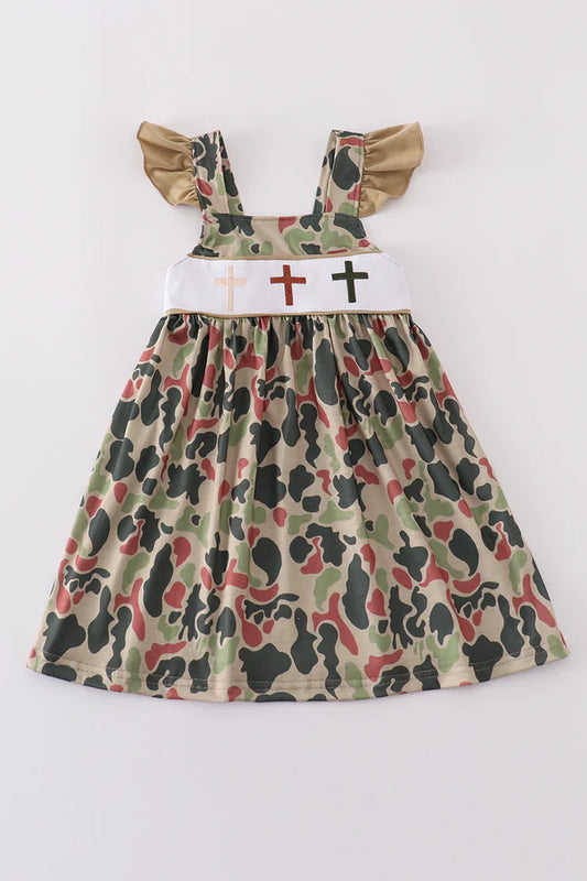 Camouflage Cross Embroidery Dress