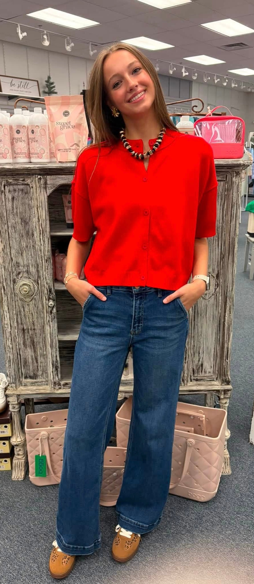 I Will Meet You There Red Button Up Sweater