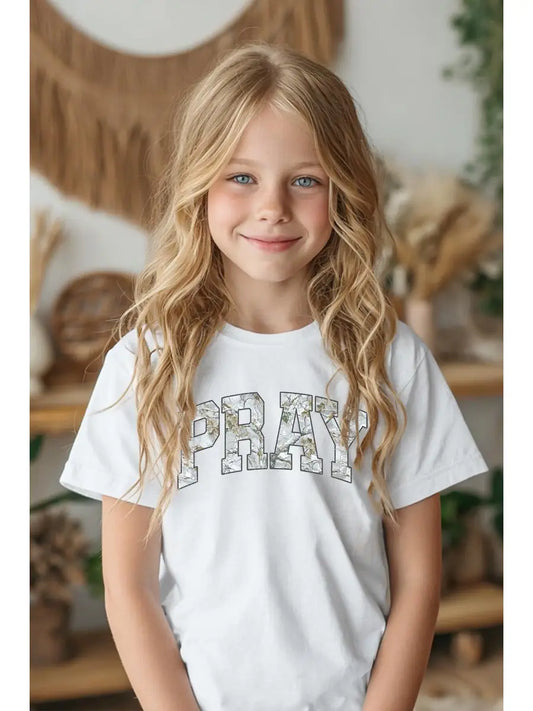 Pray Tee in White for Girls