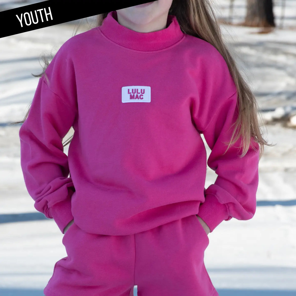 Lulu Mac Terry Cloth Youth Hot Pink Mockneck