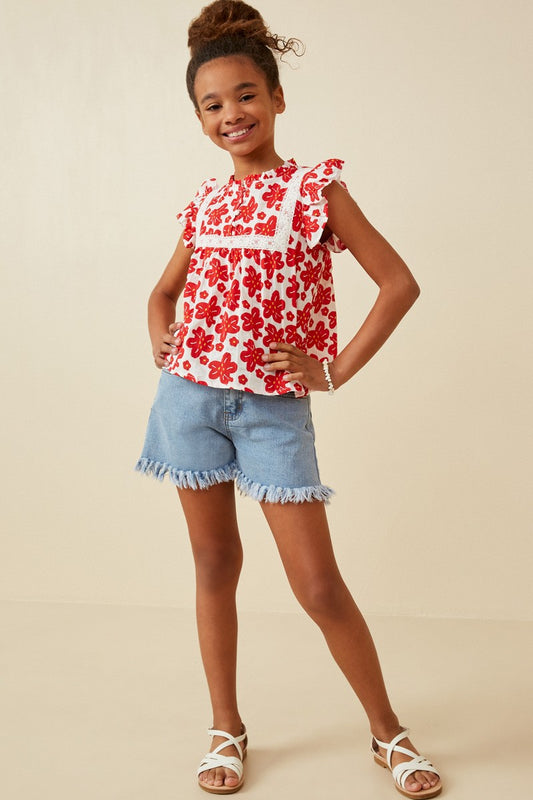 Red Embroiderd Top for Girls