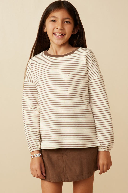 Taupe & Stripes Top for Tween by Hayden Los Angeles