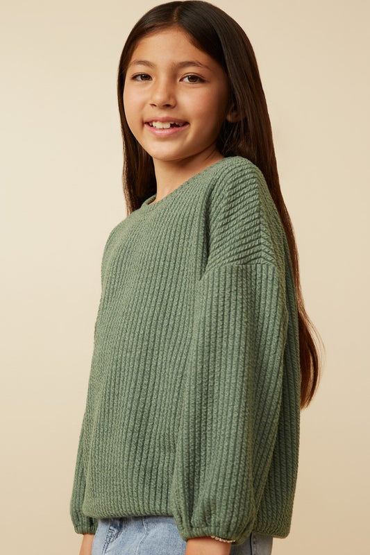 Olive Ribbed Top for Girls
