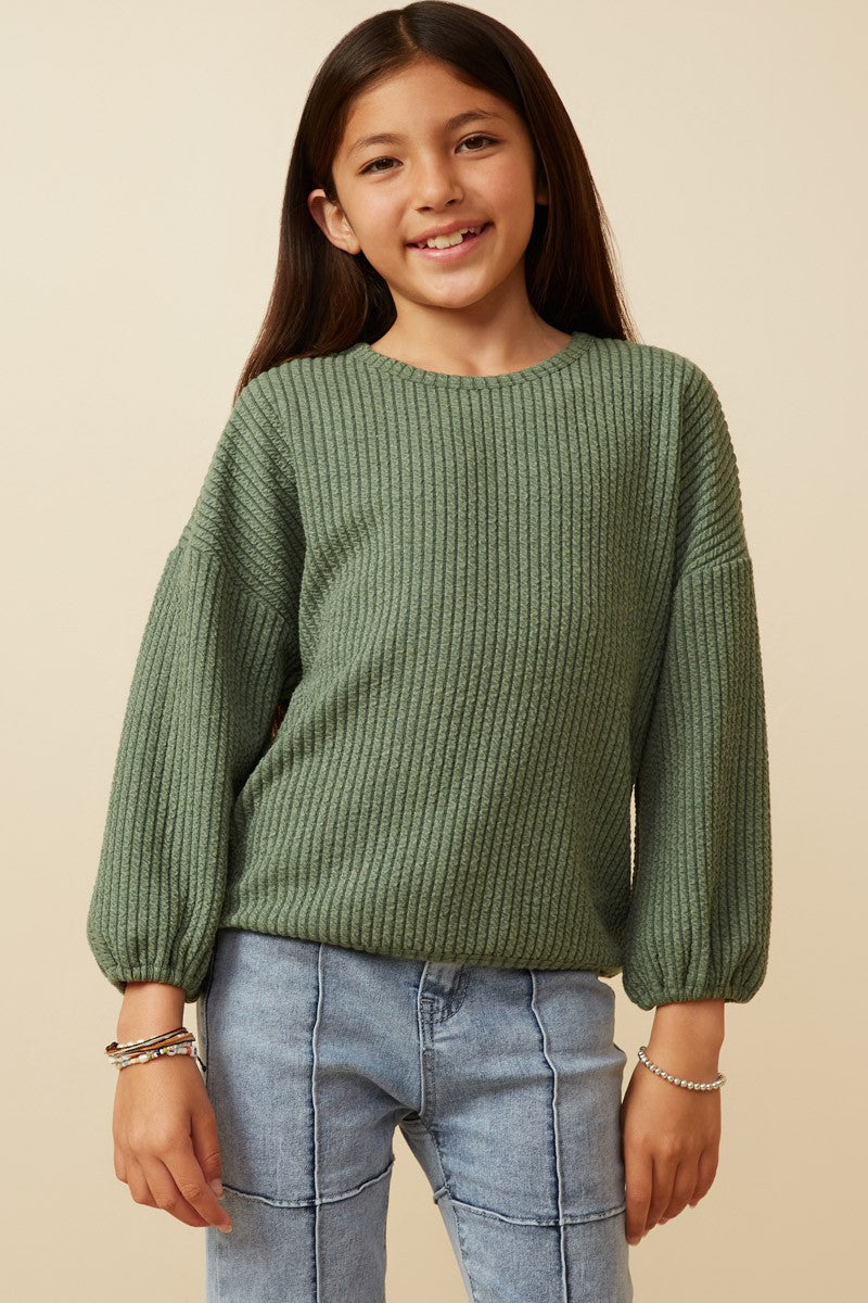 Olive Ribbed Top for Girls