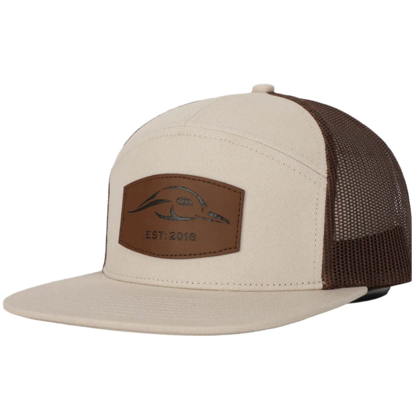 American Flyway Waterfowl AF Waterfowl Leather Patch Pale Khaki & Brown 7 Panel Hat