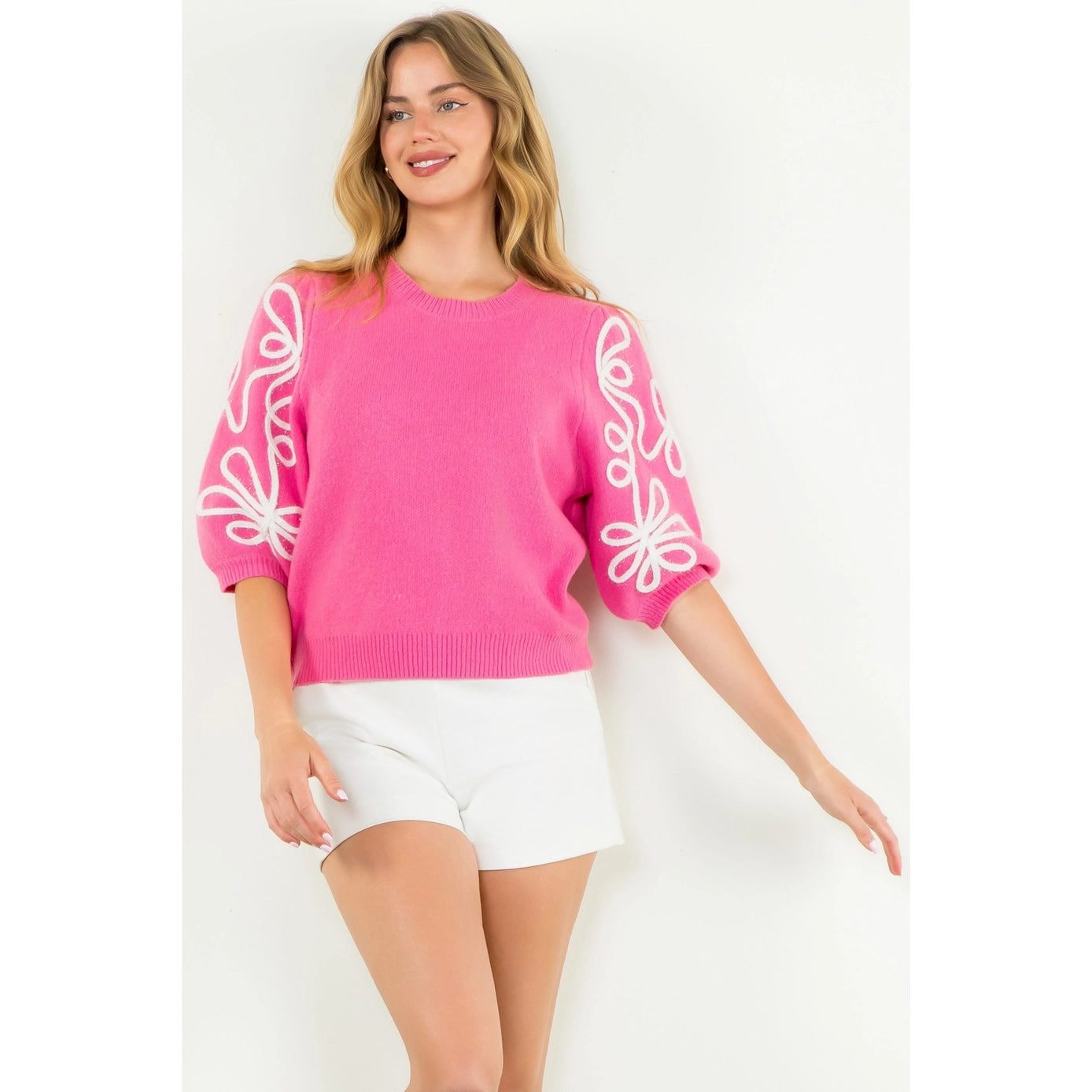 Pink Embroidered Detail Knit Top by THML