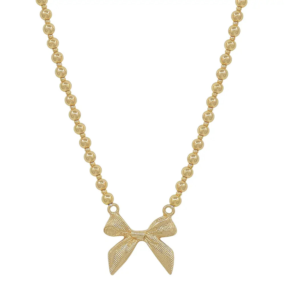Gold Beaded Bow 16"-18" Necklace