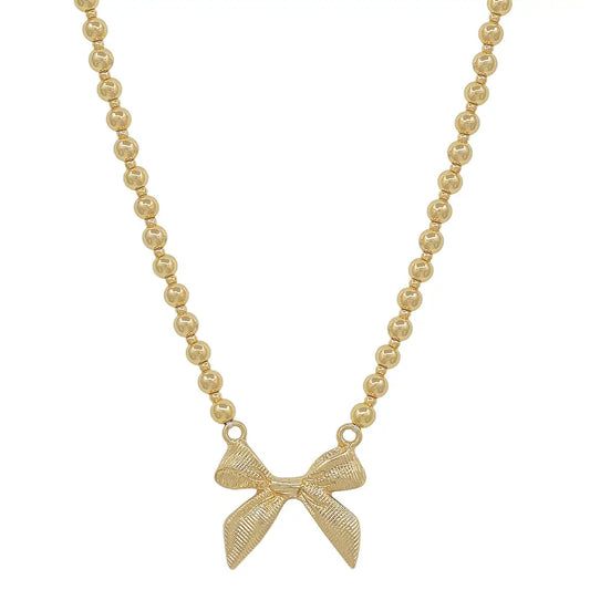 Gold Beaded Bow 16"-18" Necklace