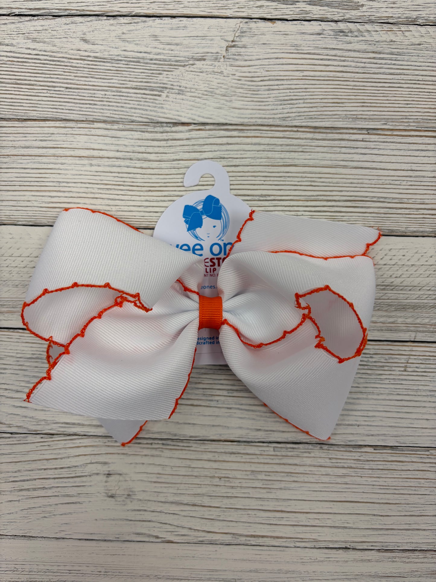Wee Ones King Moonstitch Hair Bow in White/Orange