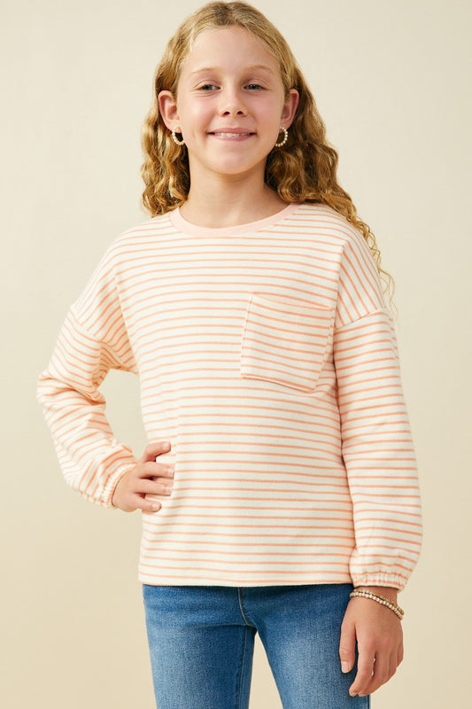 Peach Stripe LS Top for Girls